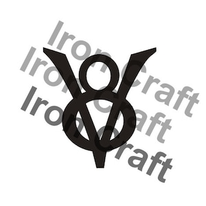 May include: Black and white stylized illustration of the Ford Motor Company logo, featuring a stylized letter V with a circle inside.