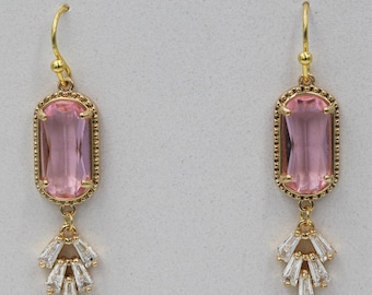 Art Deco Rose Pink Wedding Earrings, Bridesmaid Bride Gift Ideas: Antique Bridgerton Bridal Jewelry