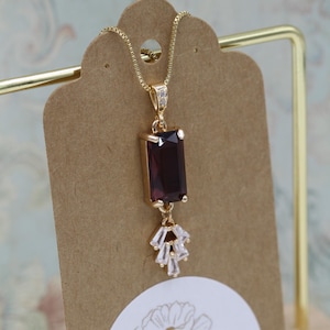 Burgundy Art Deco Wedding Bridesmaid Crystal Necklace, Maroon Berry Mother of the Bride: 1920s style