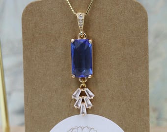 Sapphire Blue Vintage Crystal Necklace, Art Deco Bridal Jewelry, Bridesmaid Gift Ideas