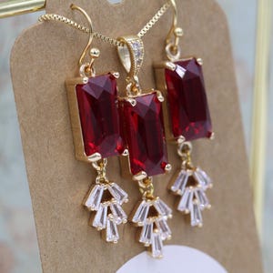 Ruby Art Deco Necklace: 1920s Red Crystal Bridal Choker, Bridesmaid Gift Ideas