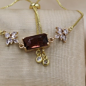 Burgundy Bride Bridesmaid Bracelet, Art Deco Jewelry, Crystal Tennis Bracelet, Gold Chain Bracelet, Flower Girl Bracelet 21st Birthday Gift