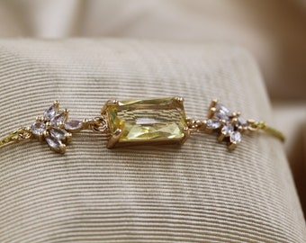Pulsera de cristal de citrino: delicada pulsera de tenis de oro amarillo