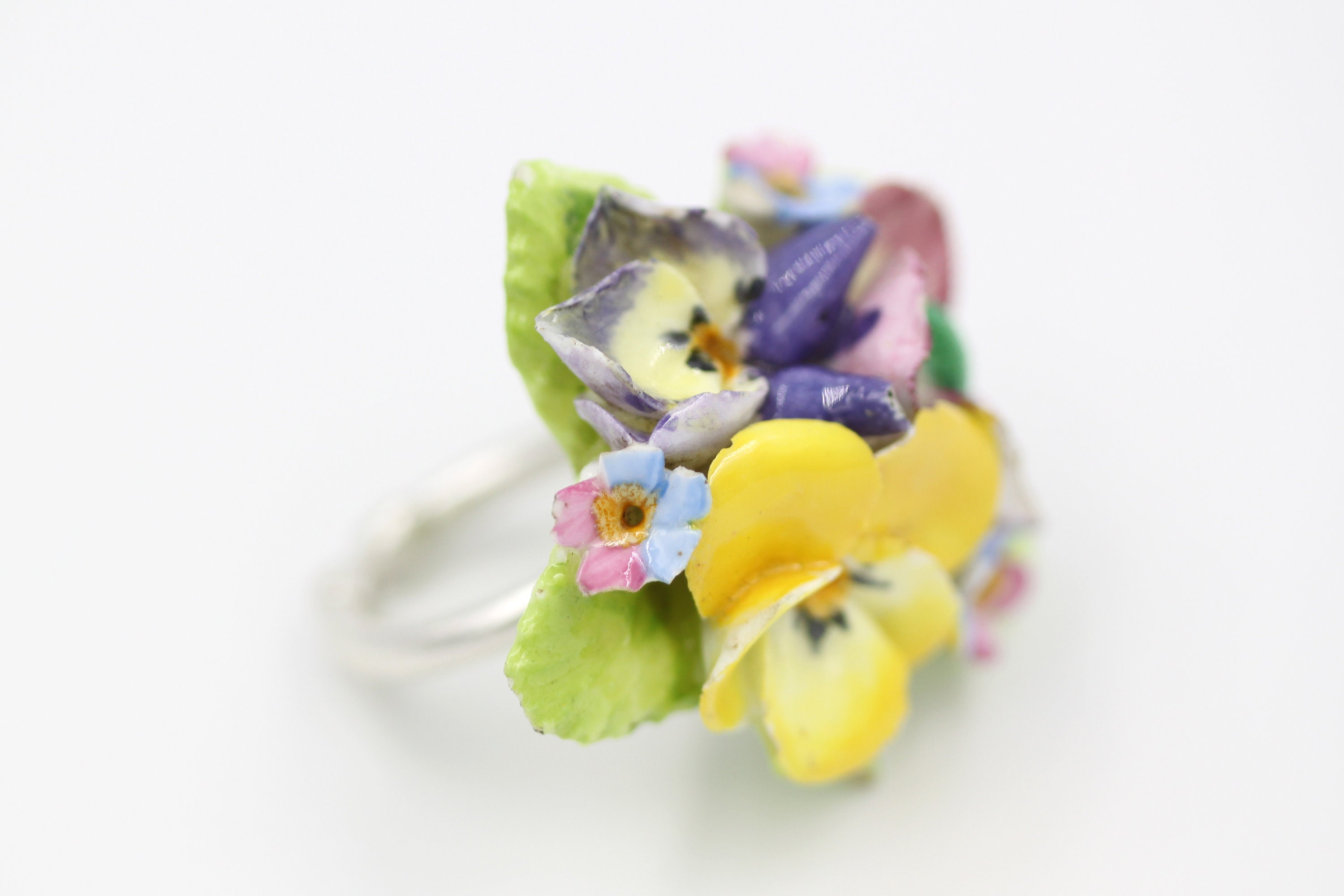 Ceramic flower ring Conversion ring Vintage shabby porcelain Etsy