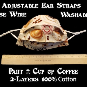 Coffee Cup Washable Pleated 2-Layer Face Mask with Adjustable Ear Straps and Nose Wire