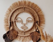 Handmade African Woman Face Figure Wicker Macrame Wall Hanging, Boho Wall Decor, Boho Wall Decoration, African Wall Hanging, Wall Art
