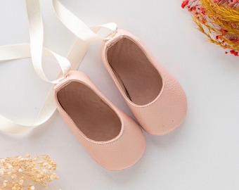 Pastel Pink Leather Baby Ballerinas, Soft Sole Baby Shoes/Booties, Summer Newborn/Infant/Toddler/Kids Shoes, Girls, Boys, Noschidesign