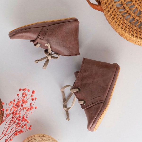 Boys Soft Sole Leather Crib Shoes – First Walker Booties With Elastic Ankle & Suede Soles, APMA Accepted