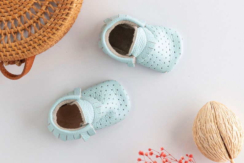 Handmade Baby Booties, Newborn Baby Gift, Unisex Baby Booties, Soft Sole Baby Shoes Blue