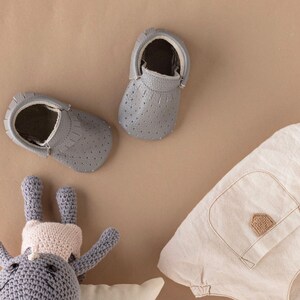 Handmade Baby Booties, Newborn Baby Gift, Unisex Baby Booties, Soft Sole Baby Shoes Gray