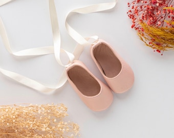 Baby Ballerina Shoes with Soft Sole PERSONALIZED NAME Infant Leather Ballet Shoes Newborn Photo Prop Christening Flower Girl Moccasin