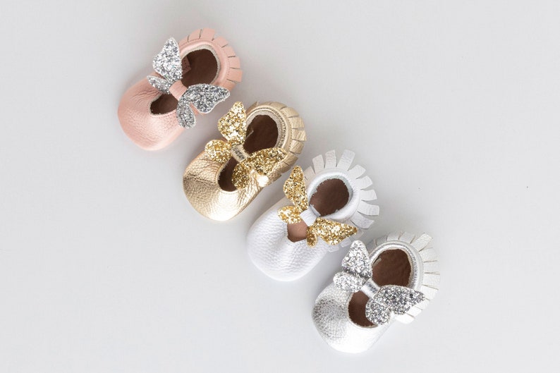 Silver Bow Shoes, Personalized Baby Shoes, Baby Baptism Shoes, Baby Ballet Slippers, Baby Girl Shoes, Wedding Shoes Infant Flower Girl Shoe image 2