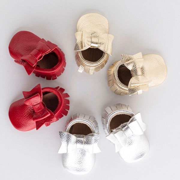 Baby Girl Moccasins Bow, Toddler, Infant, Newborn, Leather, T-bar Shoes, Baby Shower Girl, Gift for Kids, Soft Sole Girl Moccasins