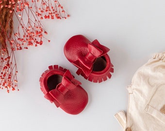 Baby Shoes Red Leather, Baby Girl Shoe, Baby Soft Sole Bootie, Toddler Moccasins, Baby Slippers, Toddler Leather Shoes, Girls, Boys