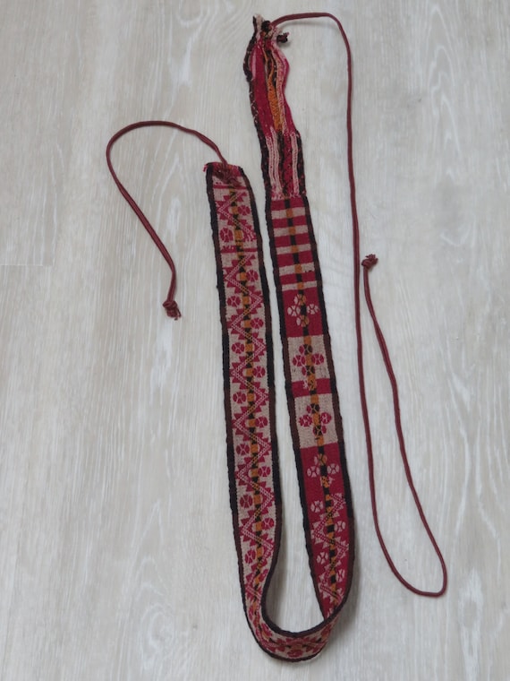 Vintage Peruvian Wool Handmade Wrap + Tie Belt - … - image 1