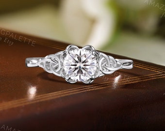 Vintage Keltische verlovingsring ronde moissanite trouwring antieke viking bruidsring handgemaakte antieke ring jubileumbelofte ring