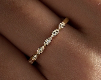 Moissanite wedding band straight band milgrain ring stacking matching ring half eternity ring yellow gold ring bridal ring anniversary ring