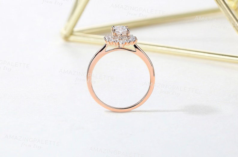 Dutch Marquise Cubic Zirconia engagement ring vintage art deco baguette ring Rose Gold cluster ring Anniversary promise ring handmade ring image 4