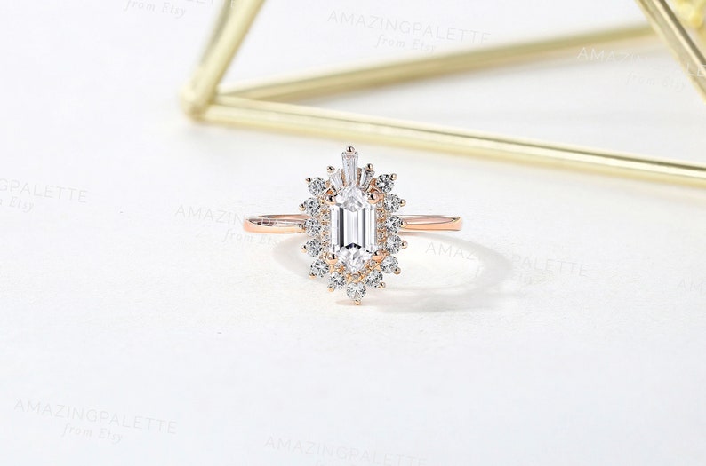 Dutch Marquise Cubic Zirconia engagement ring vintage art deco baguette ring Rose Gold cluster ring Anniversary promise ring handmade ring image 3