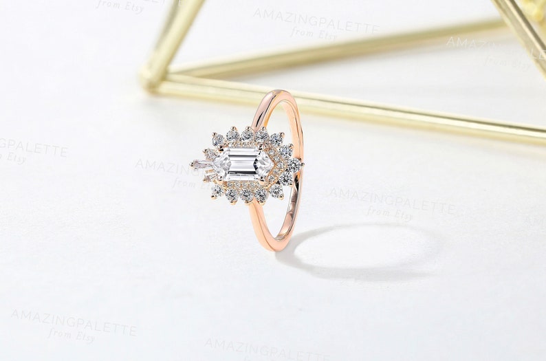 Dutch Marquise Cubic Zirconia engagement ring vintage art deco baguette ring Rose Gold cluster ring Anniversary promise ring handmade ring image 1