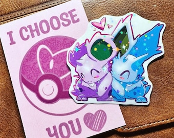 Valentine's Day Shiny Nidoran in Love Sticker! Holographic Sticker / Waterproof Sticker / Vinyl Sticker / Laptop Sticker