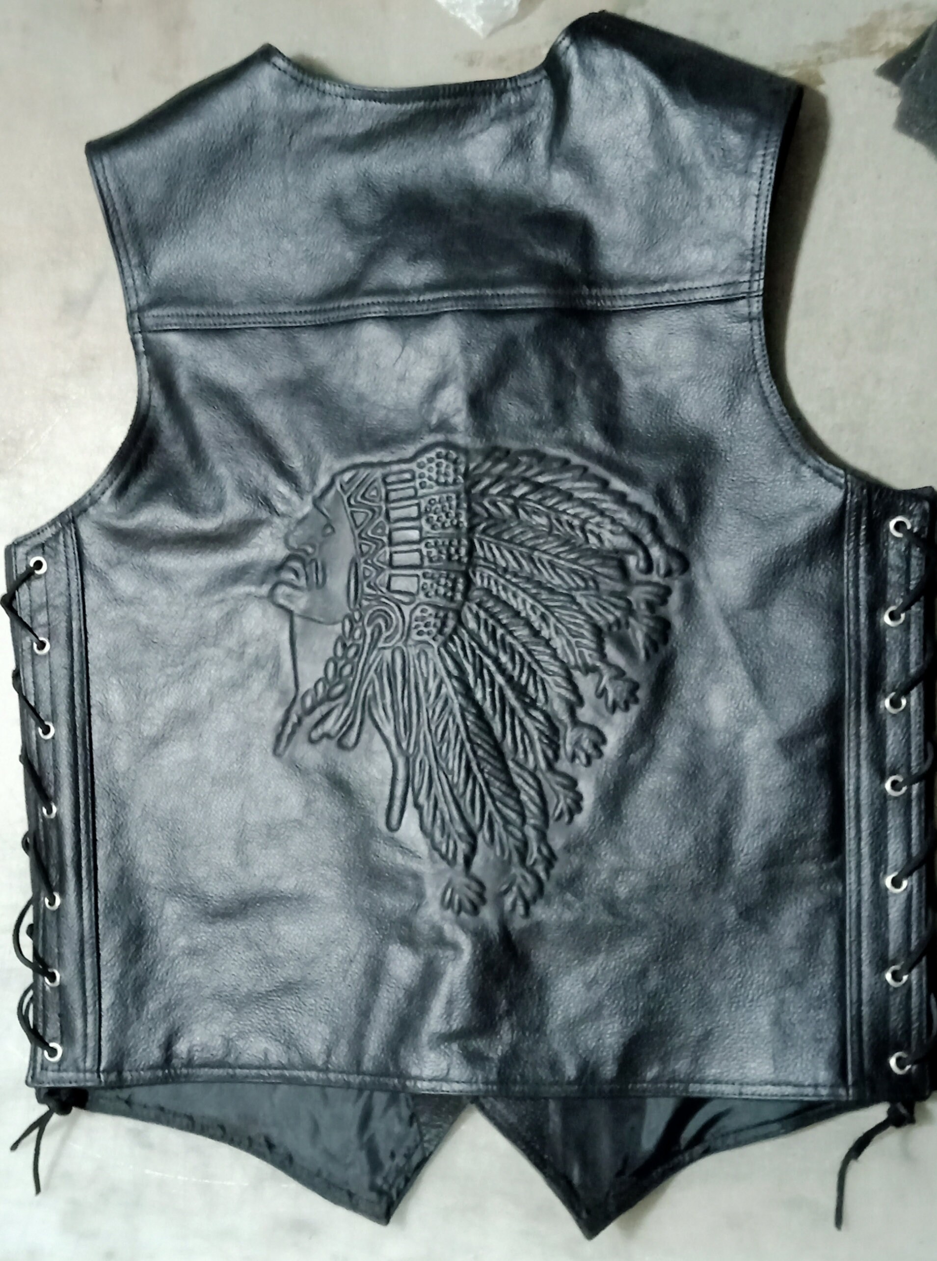 Genuine Leather Biker Vest With Embossed Chief Head On Back Etsy