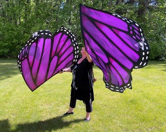 New Life© Monarch Butterfly hand-painted purple  worship dance flags set of two