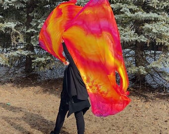 Silk Worship Dance Flags “Glorify” on flexible rods, hand-painted with French Dyes, Petite size