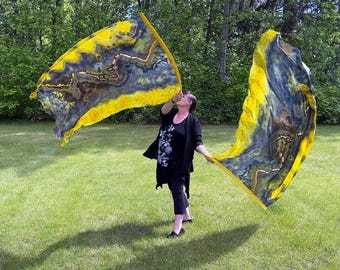 Silk Worship Dance Flags “Commanded the Light” set of two flags on flexible rods with handles