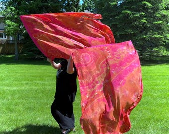 Silk Worship Dance Flags "Delight" set of two with built-in handles Petite size