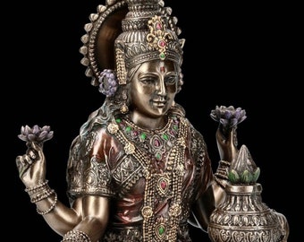 Lakshmi Statue on Lotus, 7" Inch Big Laxmi Idol, Sri Lakshmi Maa Murty, Hindu Goddess of Money, Wealth, Abundance, Fertility & Prosperity.