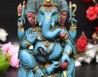 Ganesha Statue, 8" Inch Big Dust Marble Ganesh Figure, Ganapati Idol For Good Luck, New Beginnings, House Warming & Hindu Marriage Gift.