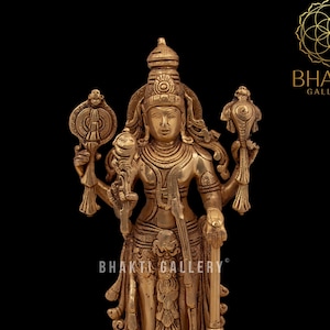 Brass Vishnu Statue, 13&quot; Inch Big Vishnu Idol in Brass, Narayan Bhagwan Ki Murti, Narayana Swami Murthi, Standing Visnu Figure, Bishnu Morti