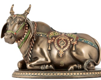 Big Nandi Statue, 6" Inch Gatekeeper of Shiva & Parvati Murti, Shiv Sevak Nandi Idol, Vahana of Siva, Animal Cow God Nandi Bull Figure.