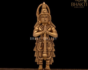 Brass Hanuman Statue, 6" Inch Small Brass Bajrangbali Idol, Hindu Monkey God Anjaneya Murti, Standing Maruti Figure, Pavanputra Figurine.