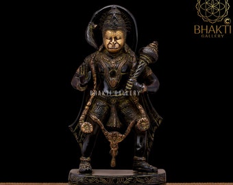 Brass Hanuman Statue, 11" Inch Antique Finish Brass Hanuman Idol, Hindu Monkey God Bajrangbali Murti For Devotion, Power, Strength & Bhakti