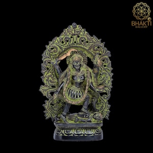 Kali Statue in Brass, 8&quot; Inch Big Brass Kali Idol, Adi Shakti Parvati Murti, Hindu Goddess Kalika Shiva Figure For Time, Destruction & Power