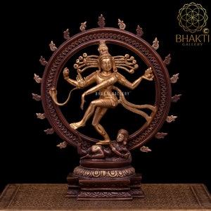 Brass Nataraja Statue, 18&quot; Inch Big Dancing Shiva Natraj Idol in Brass, Bronze Finish Shiv Nataraj Murti, Large Tandav Siva Natraja Figurine