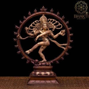 Natraj Statue in Brass, 13.5&quot; Inch Big Bronze Finish Dancing Shiva Nataraja Murti, Brass Siva Natraja Idol, Hindu Lord of Dance Shiv Nataraj