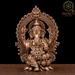 Ganesha Statue in Brass, 16" Inch Big Brass Ganesh Figure, Large Ganpati Idol, Lord Vinayak Murty, Hindu God For Good Luck & New Beginnings.