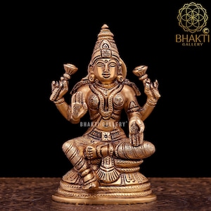 Brass Lakshmi Statue, 5&quot; Inch Laxmi Idol in Brass For Deepawali, Hindu Goddess Sri Laksmi Murti For Money, Wealth, Abundance & Prosperity.