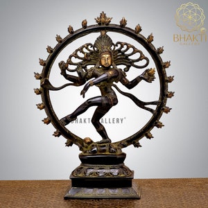 Brass Nataraja Statue, 13.5&quot; Inch Big Antique Finish Natraj Idol in Brass, Dancing Shiva Natraja Murti, Lord of Dance Shiv Nataraj Figure.