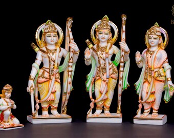 Cultured Marble Ram Darbar Statue, 12"Inch Big Hand Painted Rama Family Idol, Ramdarbar Figure, Rama Darbaar Murti, Lord Ram Family Figurine