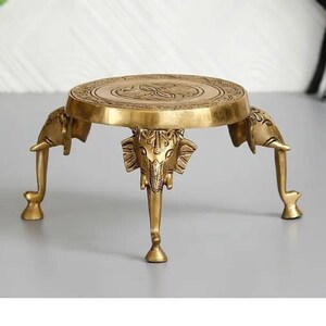 Supported by Three-Headed Elephant Ritual Chowki Brass Sculpture Individual Artist XJ31 Pedestal Supported by Three-Headed Elephant Ritual Chowki Brass Sculpture Individual Artist XJ31 Pedestal