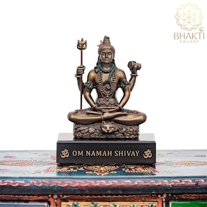 Meditating Shiva Statue: 4&quot; Hindu God Idol with Mantra