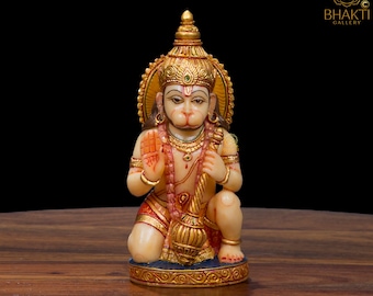 Staubmarmor Hanuman-Statue, 5 "Zoll handbemaltes Hanuman-Idol, Hindu-Affengott Bajrangbali morti für Hingabe, Stärke, Zölibat & Bhakti.