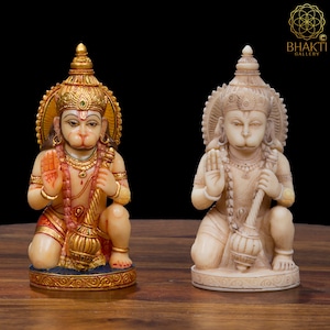 Ram Bhakt Hanuman Statue, 5.5&quot; Inch Big Dust Marble Bajrangbali Murti, Small Hindu Monkey God Hanuman Idol For Devotion, Strength & Bhakti.