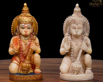 Staub Marmor Ram Bhakt Hanuman Statue, 5,5 "Zoll große Bajrangbali Murti, kleines hinduistisches Affengott Hanuman Idol für Hingabe, Stärke & Bhakti.