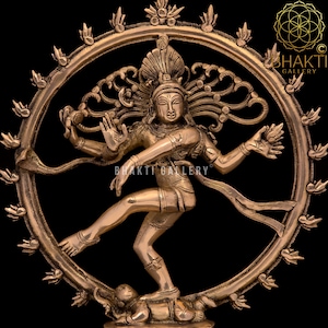 Nataraja Statue in Brass, 13.5&quot;Inch Big Brass Natraj Idol, Dancing Shiva Natraja Murty, Hindu Lord of Dance Shiv Nataraj Figure, Tandav Siva