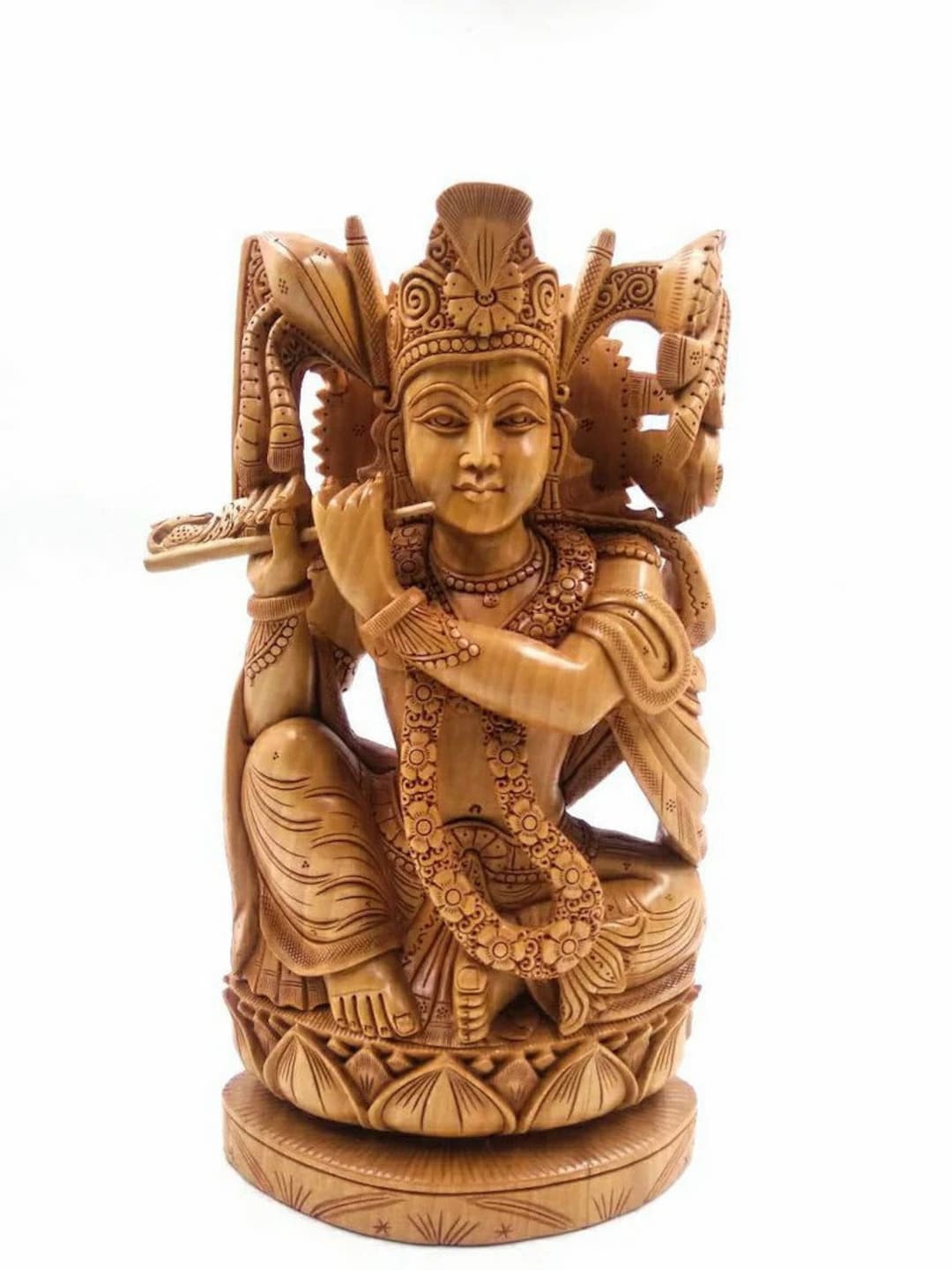 Krishna Statue in Wood 10 Inch Big Wooden Krisna Idol Etsy